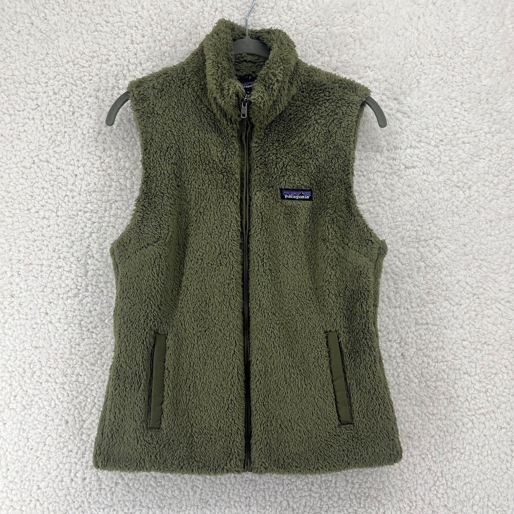Patagonia Los Gatos Fleece Vest Women's Medium Green Full Zip Sherpa Fuzzy Cozy